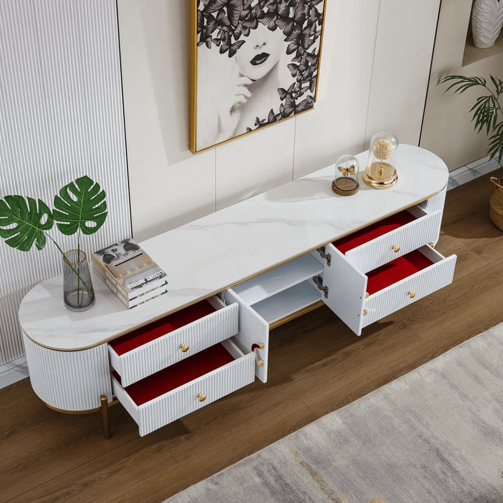 Glossy White Phoebe Sintered Stone Top TV unit 45 cm width - DLB Furniture