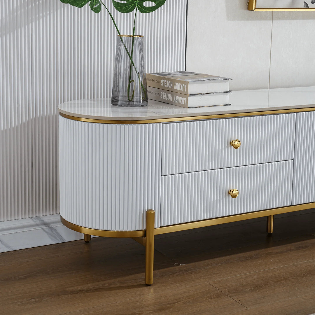 Glossy White Phoebe Sintered Stone Top TV unit 45 cm width - DLB Furniture