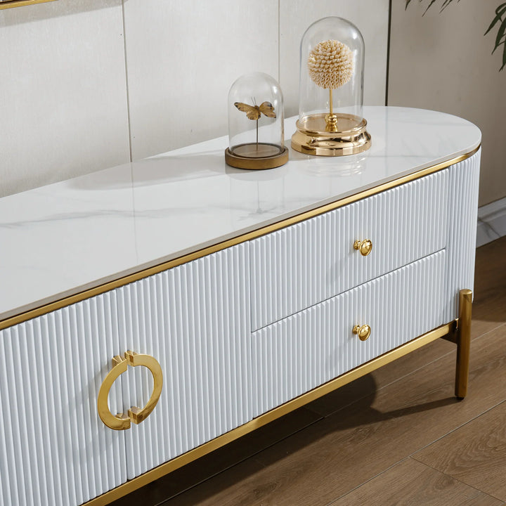 Glossy White Phoebe Sintered Stone Top TV unit 45 cm width - DLB Furniture