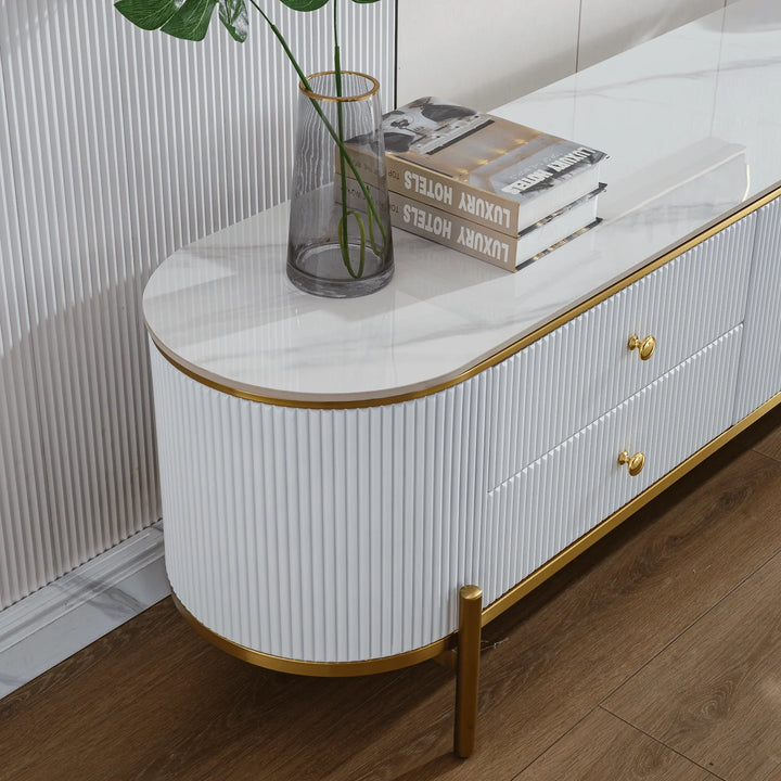 Glossy White Phoebe Sintered Stone Top TV unit 45 cm width - DLB Furniture