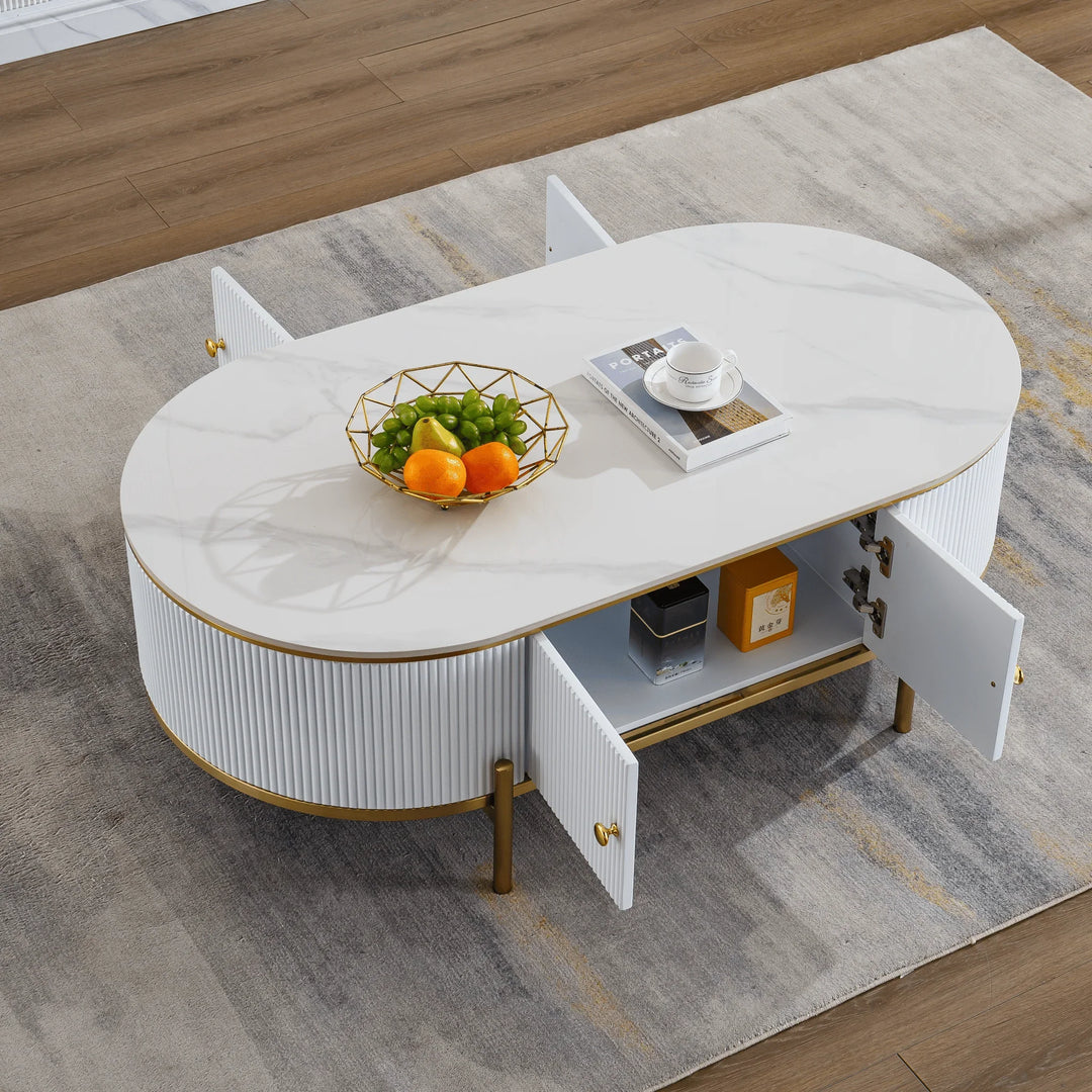 Phoebe Stone Top Oval Coffee Table - DLB Furniture