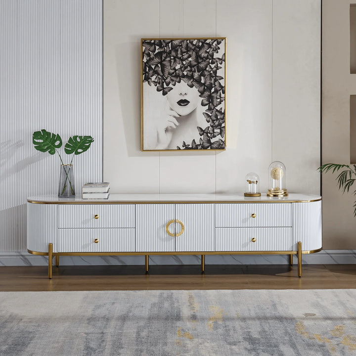 Glossy White Phoebe Sintered Stone Top TV unit 45 cm width - DLB Furniture