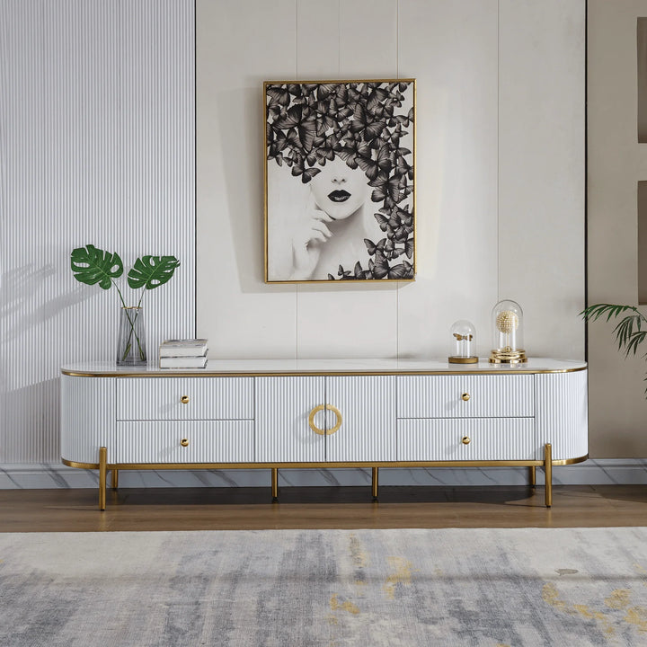 Glossy White Phoebe Sintered Stone Top TV unit 45 cm width - DLB Furniture