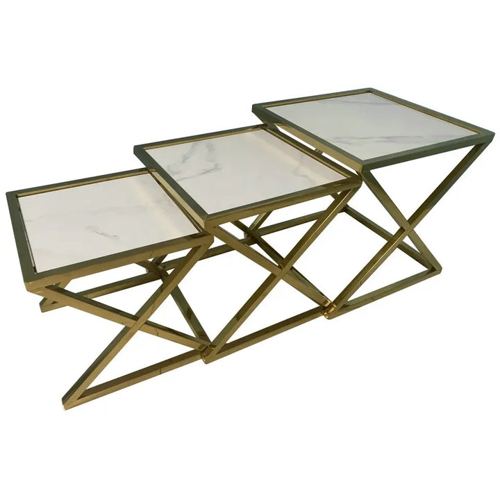 Kari Nesting Side Table/Coffee Table Set of 3 (Gold/Silver)