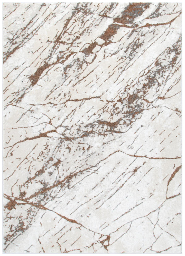 Modern area rug with beige and brown abstract marble pattern, living room decor