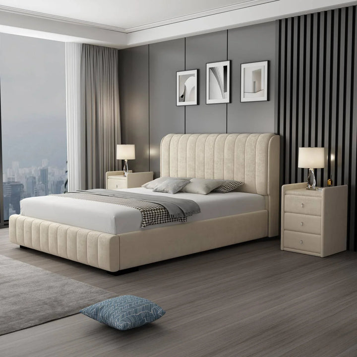 Europa Luxury Velvet Beige King Bed Frame - DLB Furniture