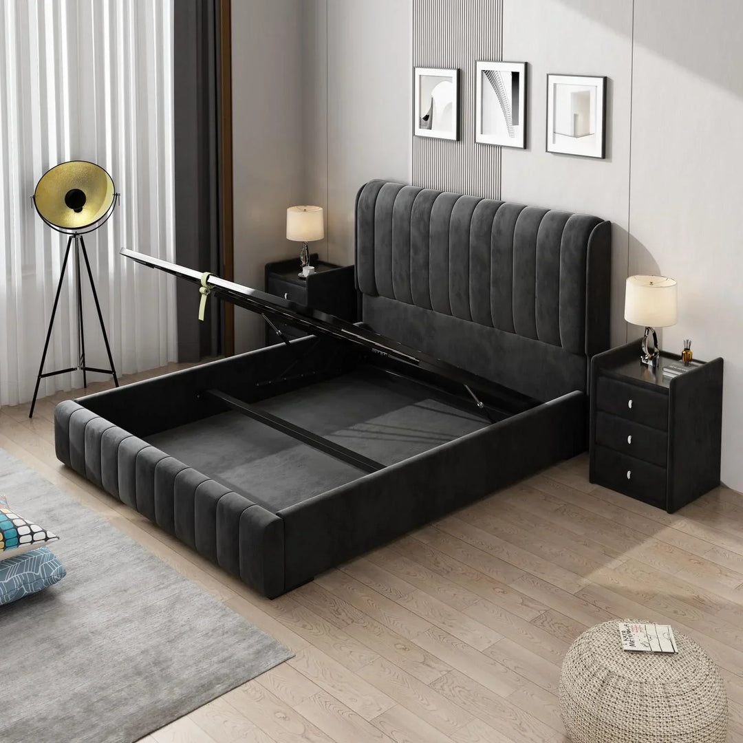 Europa Luxury Velvet King Black Bed Frame - DLB Furniture