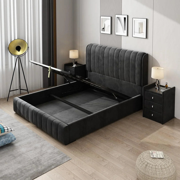 Europa Luxury Velvet King Black Bed Frame - DLB Furniture