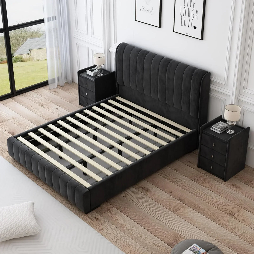 Europa Luxury Velvet King Black Bed Frame - DLB Furniture