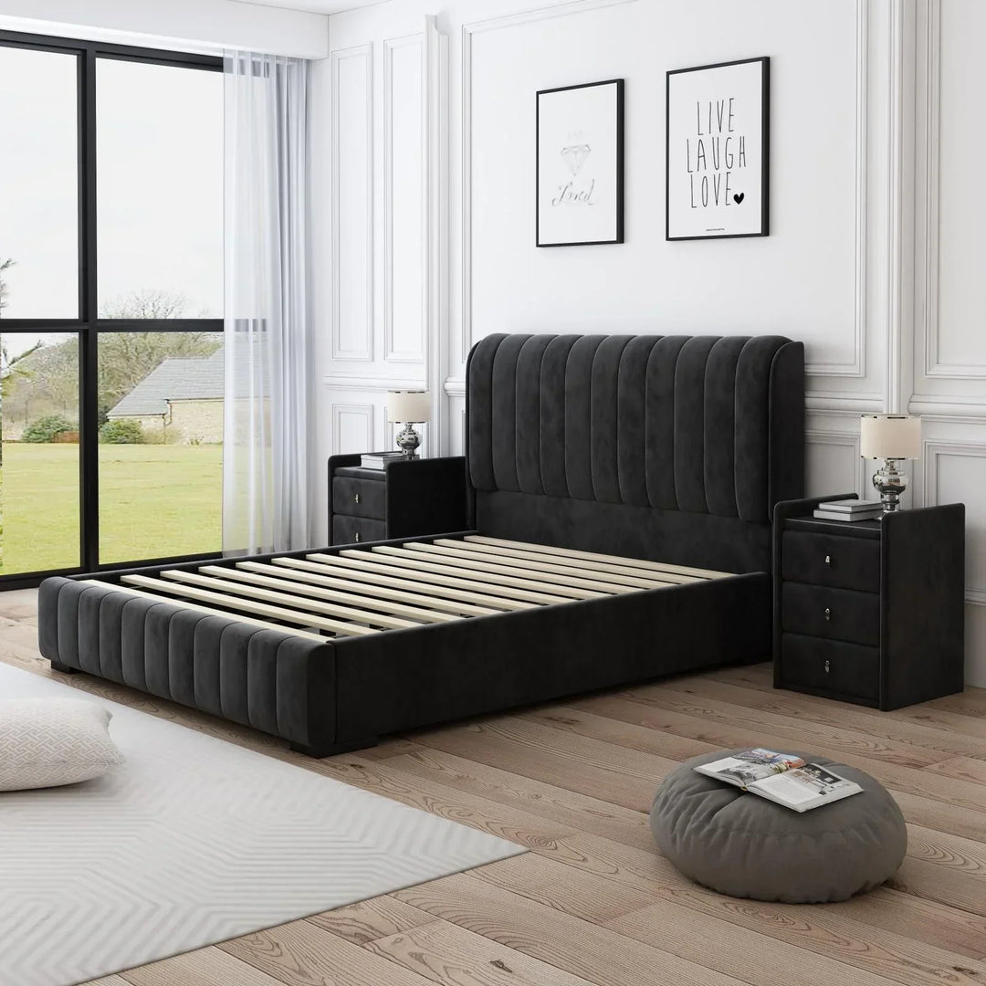 Europa Luxury Velvet King Black Bed Frame - DLB Furniture