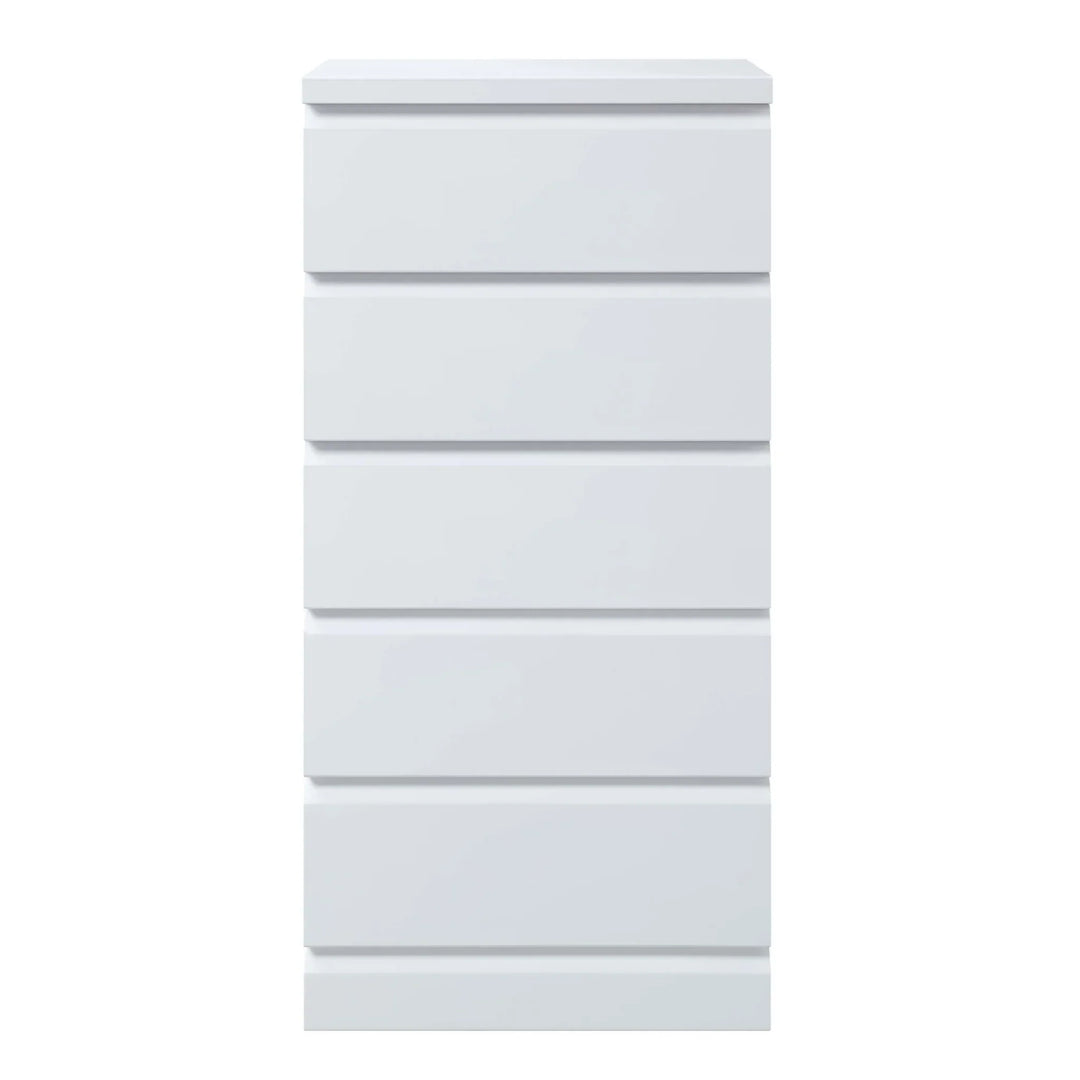 Polo Gloss White Slim Tall Boy 5 Drawer - DLB Furniture