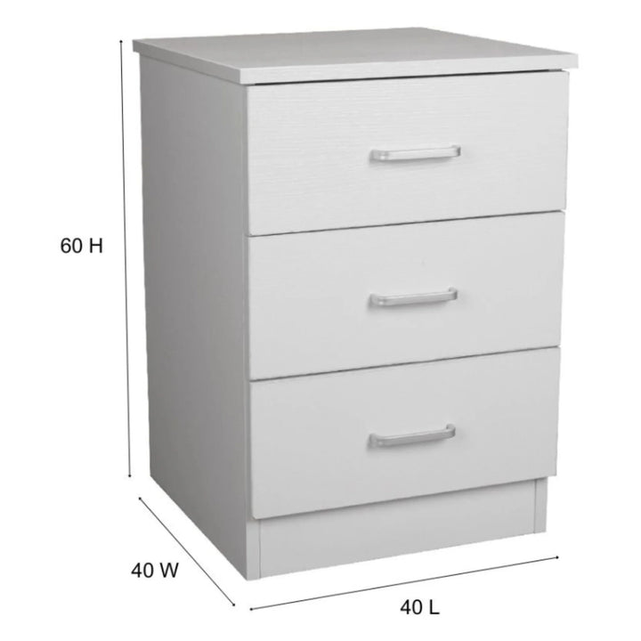 Beli 3 Drawers Bedside Table - White - DLB Furniture