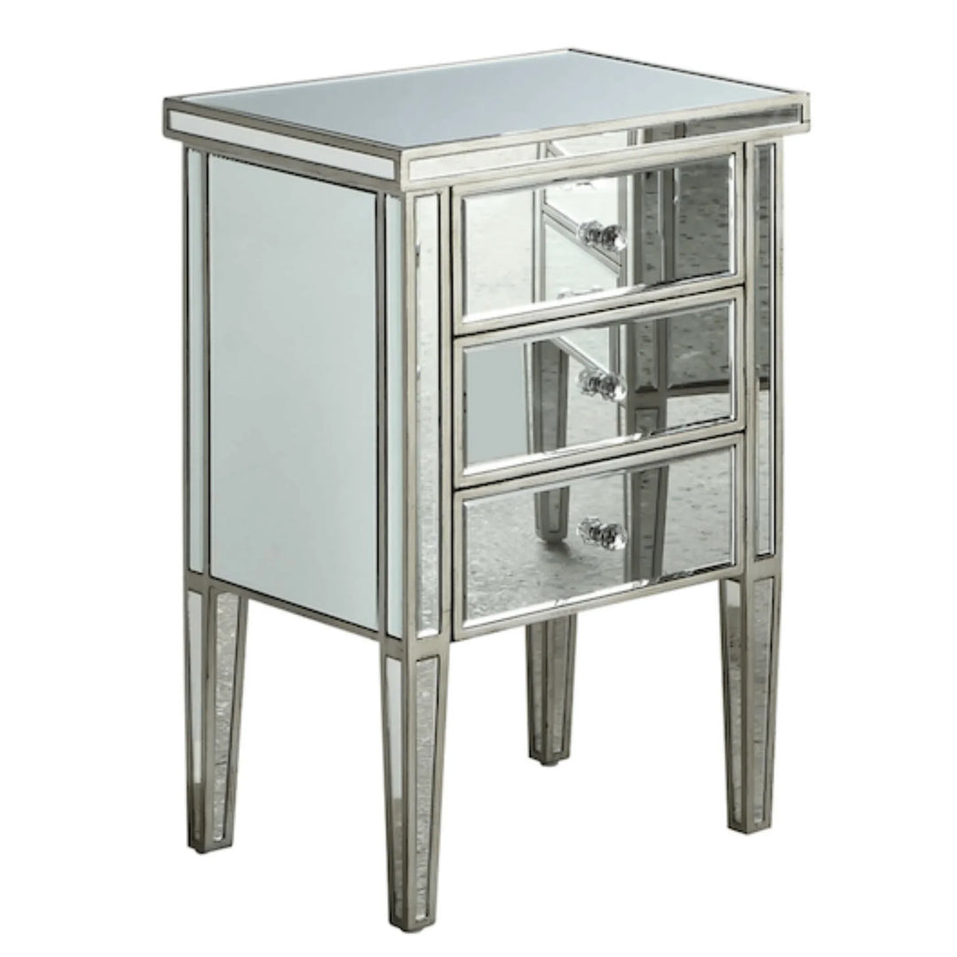 Marseille Mirrored Bed Side Table 3 drawers - DLB Furniture