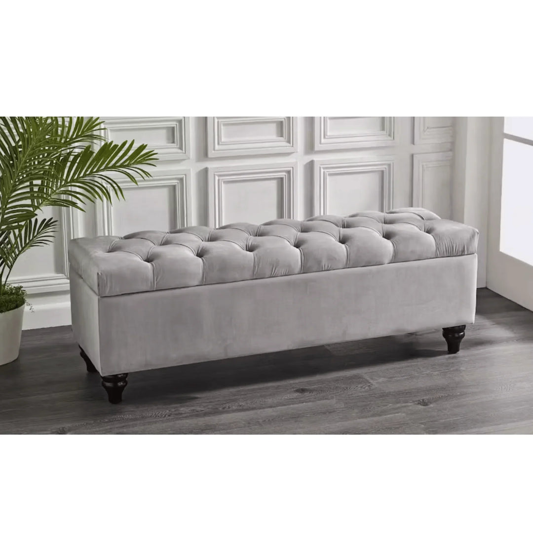 Rania Storage Ottoman Bench Storage Box Silver Large - DLB Furniture