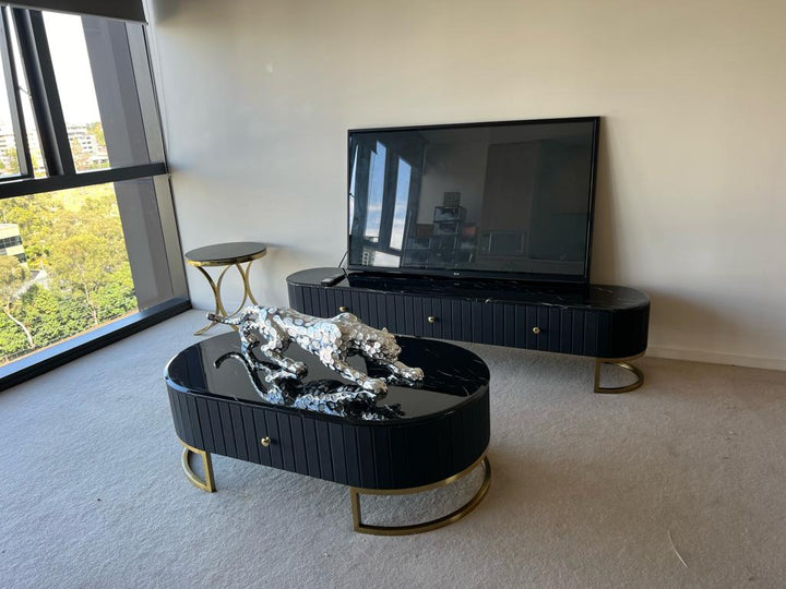 Rhea TV unit and Coffee Table Black Marble Top