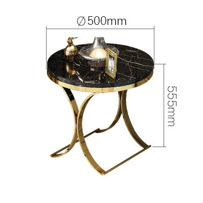 Black marble side table with gold metal legs, 500mm round top, modern luxury accent furniture