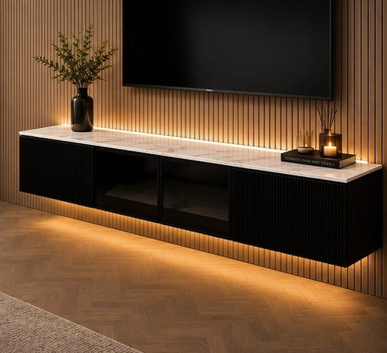 Marbella Luxe 2m Wall-Mounted TV Unit Black