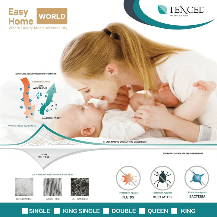 Waterproof Mattress Protector Tencel Fabric White Queen - DLB Furniture