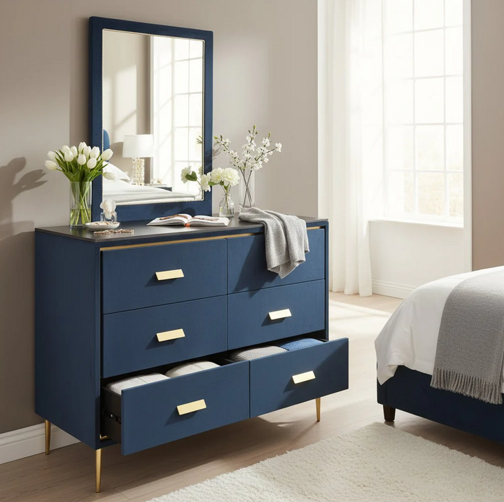Blue Velvet Dressing table with stone top