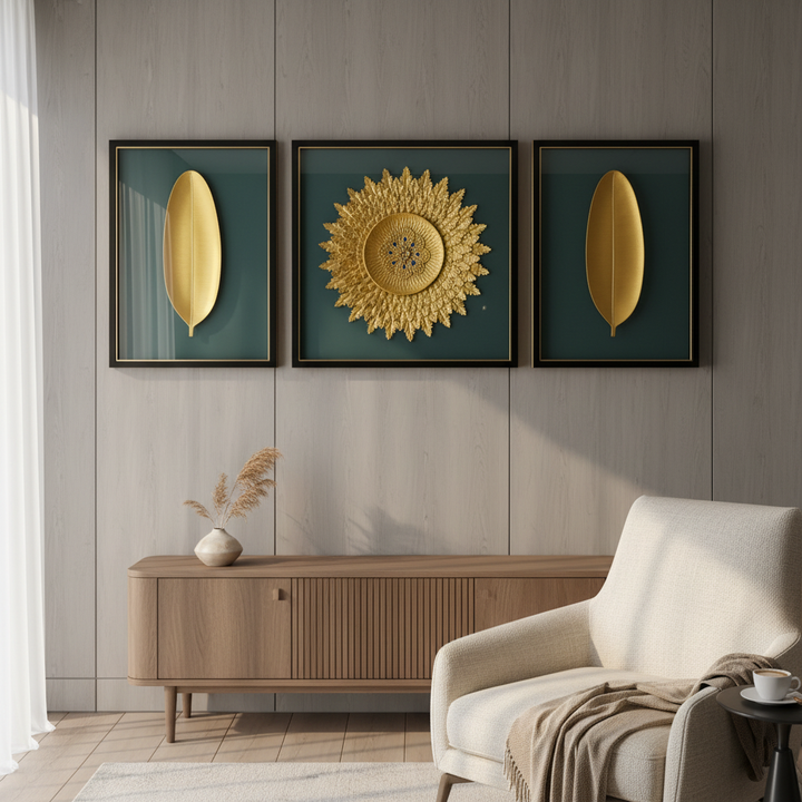 Golden Harmony 3-Piece 3D Wall Art Set