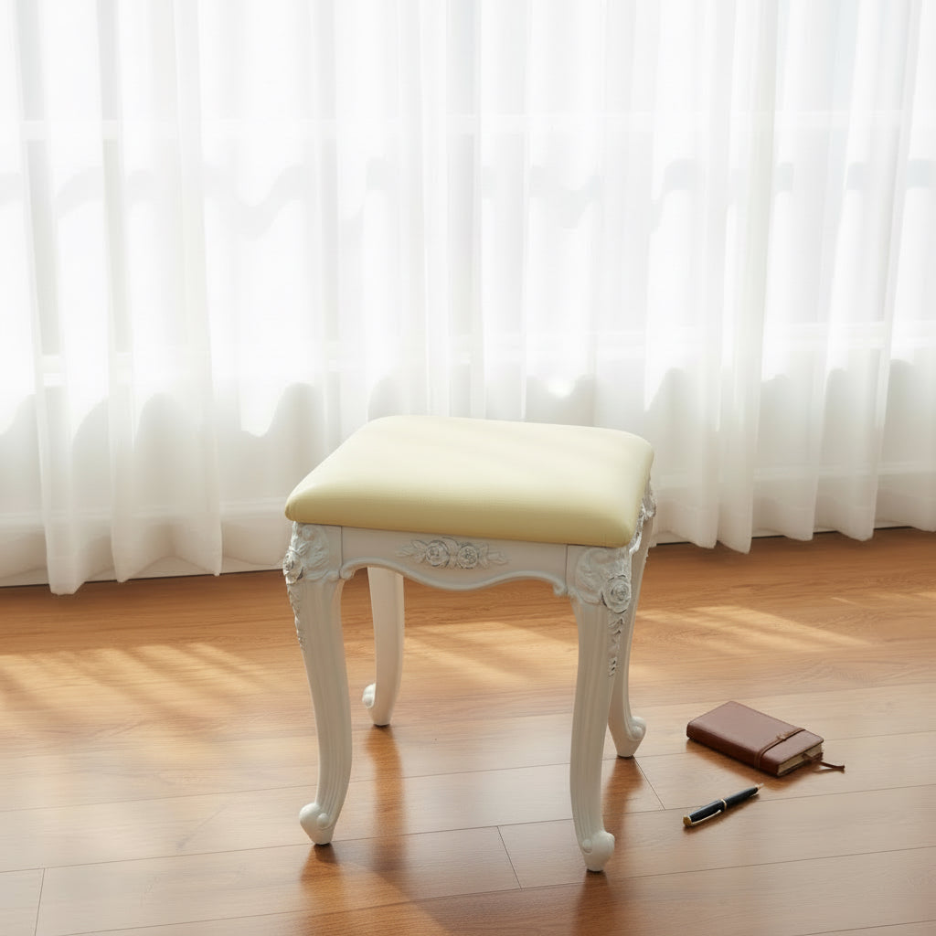 French Style Wooden Dressing Table With Stool
