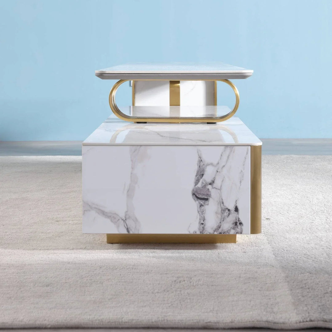 Catalyst TV Unit Marbella White sintered stone white TV unit - DLB Furniture